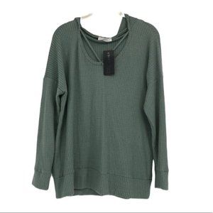 Cherish Sage green waffle knit hooded pullover